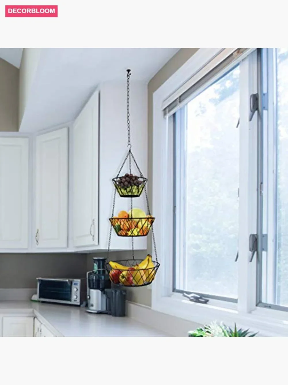 3 Tier Hanging Fruit Basket, Heavy Duty Iron Kitchen Storage